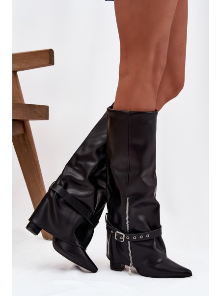Women's Slip-On Ankle Boots with Heel Decorative Strap Eco Leather Black Jolivine