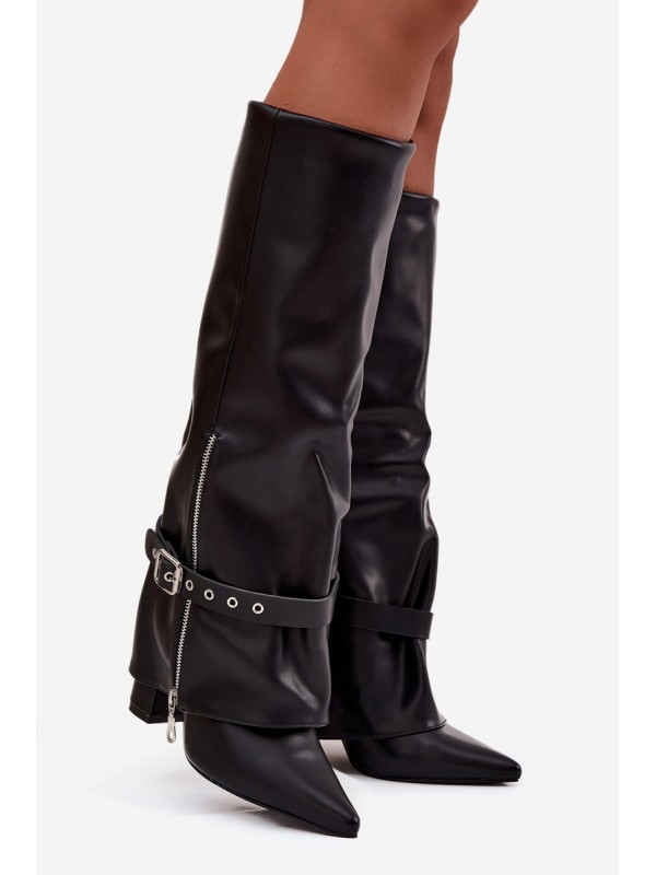 Women's Slip-On Ankle Boots with Heel Decorative Strap Eco Leather Black Jolivine