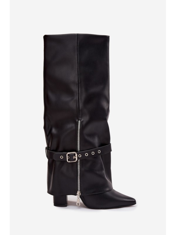 Women's Slip-On Ankle Boots with Heel Decorative Strap Eco Leather Black Jolivine