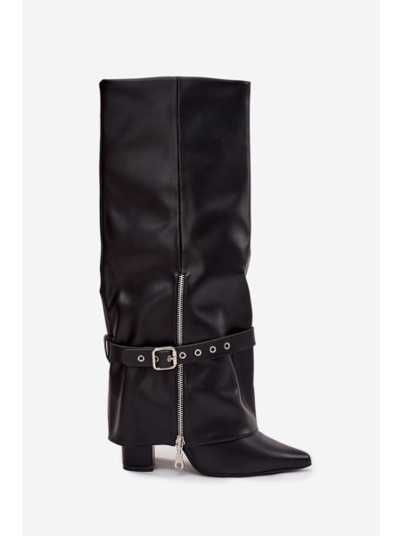 Women's Slip-On Ankle Boots with Heel Decorative Strap Eco Leather Black Jolivine