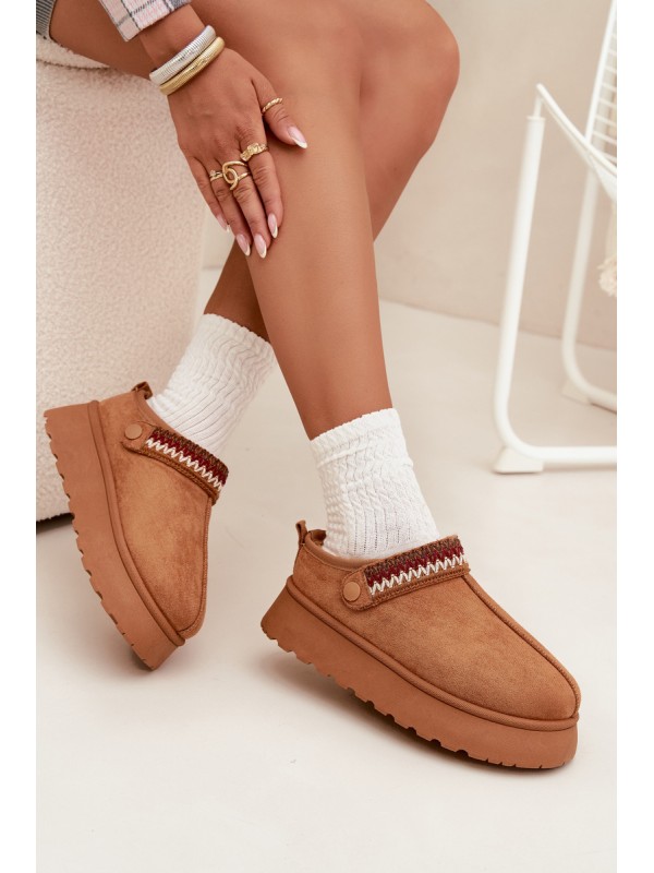 Women's Low Snow Boots With Movable Strap And Embroidery On Platform Camel Lyrisse