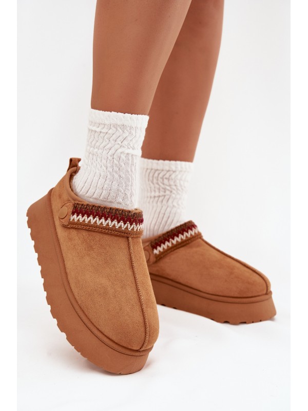 Women's Low Snow Boots With Movable Strap And Embroidery On Platform Camel Lyrisse
