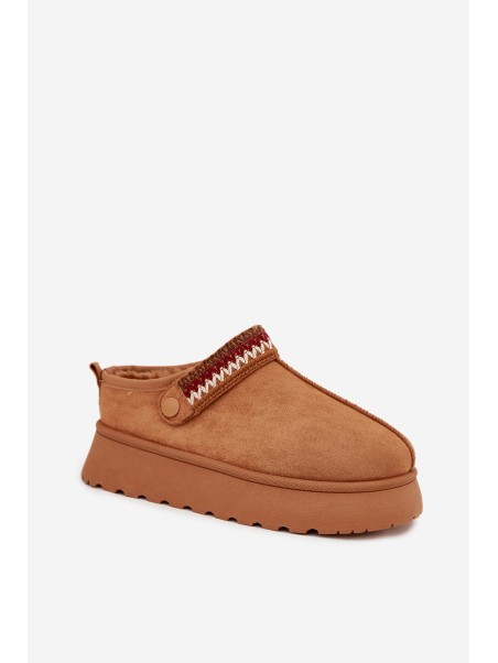 Women's Low Snow Boots With Movable Strap And Embroidery On Platform Camel Lyrisse