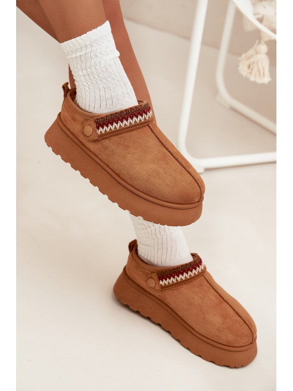 Women's Low Snow Boots With Movable Strap And Embroidery On Platform Camel Lyrisse