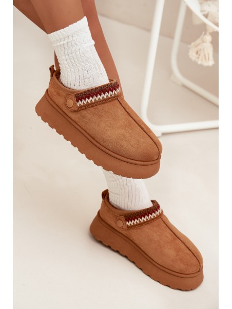 Women's Low Snow Boots With Movable Strap And Embroidery On Platform Camel Lyrisse