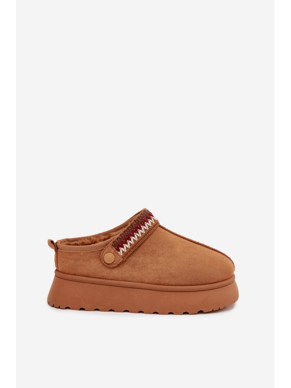 Women's Low Snow Boots With Movable Strap And Embroidery On Platform Camel Lyrisse