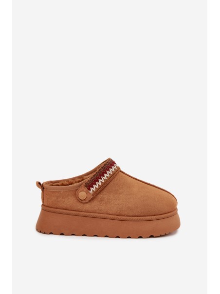 Women's Low Snow Boots With Movable Strap And Embroidery On Platform Camel Lyrisse