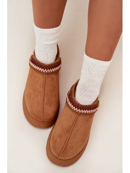 Women's Low Snow Boots With Movable Strap And Embroidery On Platform Camel Lyrisse