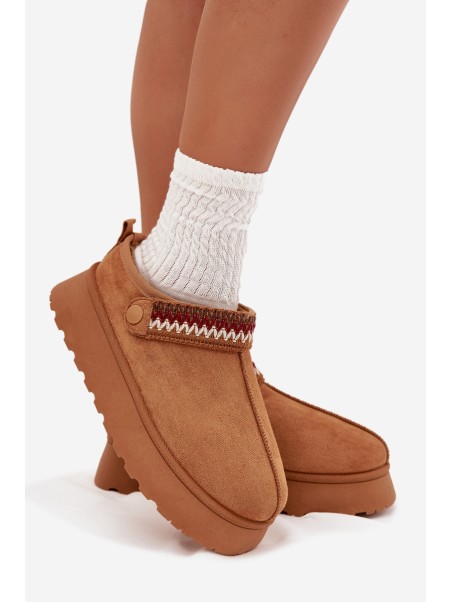 Women's Low Snow Boots With Movable Strap And Embroidery On Platform Camel Lyrisse