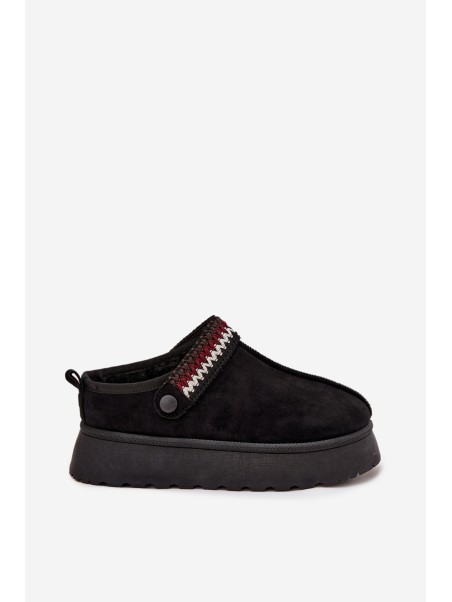 Women's Low Snow Boots With Moving Strap And Embroidery On Platform Black Lyrisse