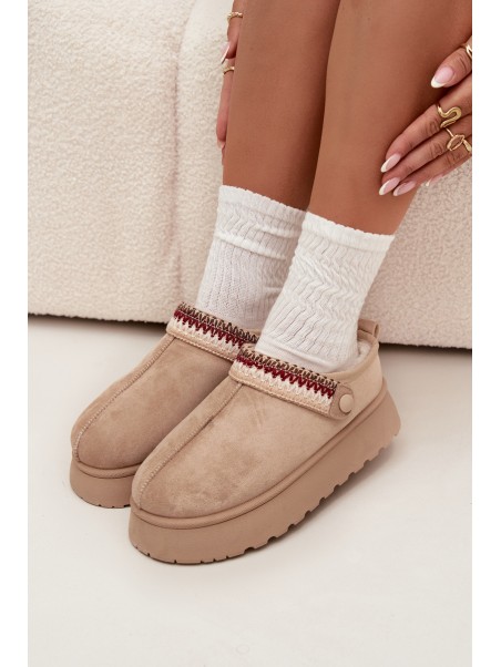 Women's Low Snow Boots With Movable Strap And Embroidery On Platform Light Beige Lyrisse