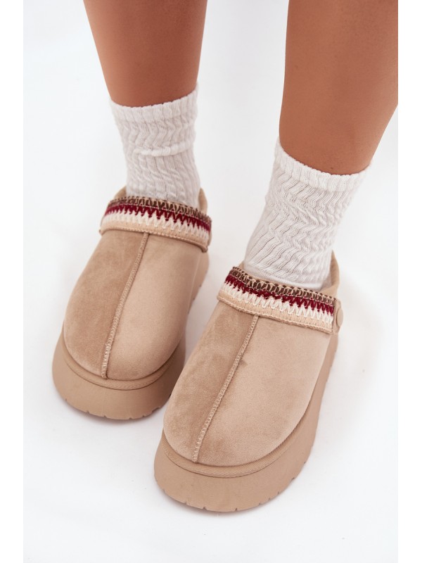 Women's Low Snow Boots With Movable Strap And Embroidery On Platform Light Beige Lyrisse