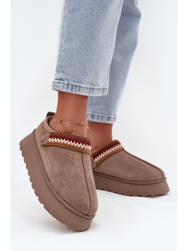 Women's Low Snow Boots With Movable Strap And Embroidery On Platform Dark Beige Lyrisse 2