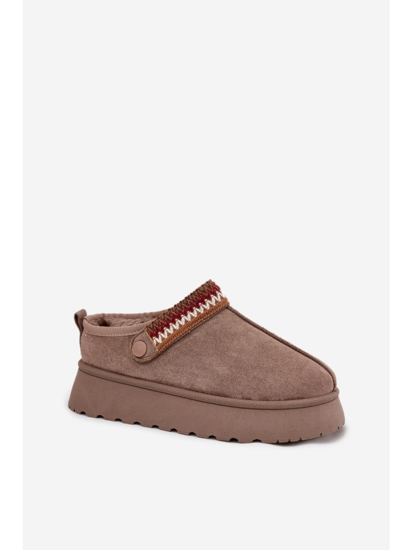 Women's Low Snow Boots With Movable Strap And Embroidery On Platform Dark Beige Lyrisse
