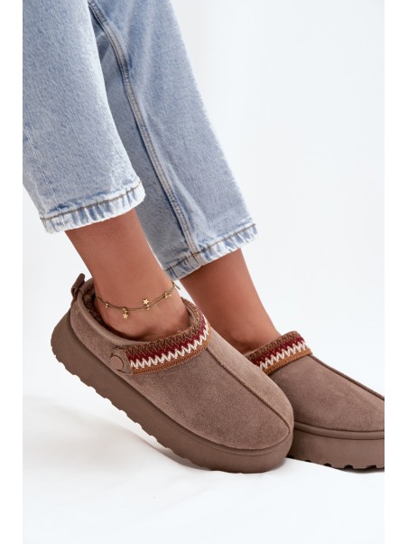Women's Low Snow Boots With Movable Strap And Embroidery On Platform Dark Beige Lyrisse