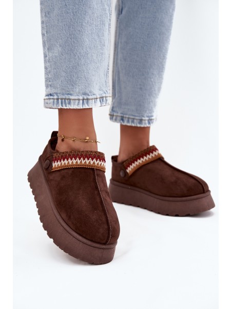 Women's Low Snow Boots With Movable Strap And Embroidery On Platform Chocolate Lyrisse