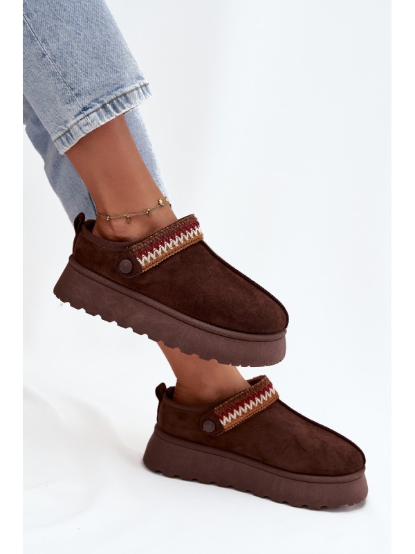 Women's Low Snow Boots With Movable Strap And Embroidery On Platform Chocolate Lyrisse 2