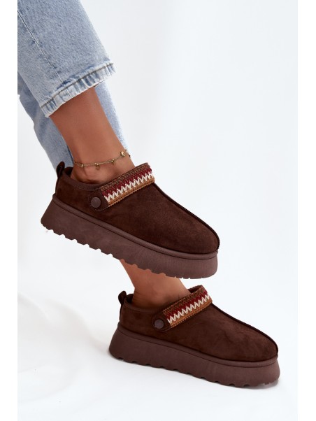 Women's Low Snow Boots With Movable Strap And Embroidery On Platform Chocolate Lyrisse