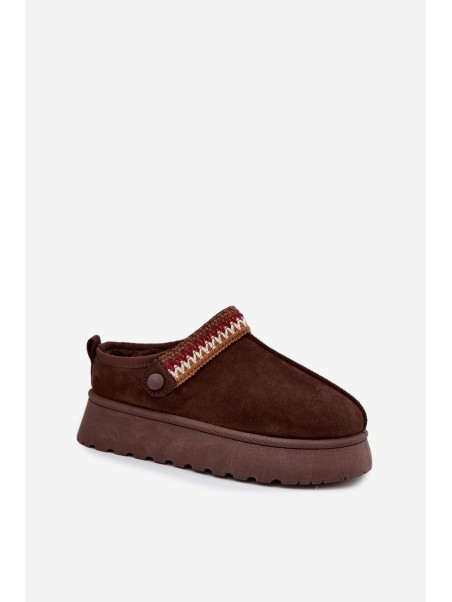 Women's Low Snow Boots With Movable Strap And Embroidery On Platform Chocolate Lyrisse
