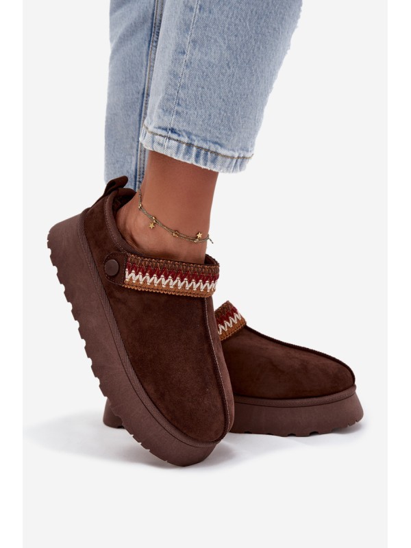 Women's Low Snow Boots With Movable Strap And Embroidery On Platform Chocolate Lyrisse