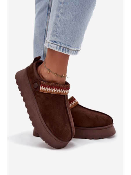Women's Low Snow Boots With Movable Strap And Embroidery On Platform Chocolate Lyrisse