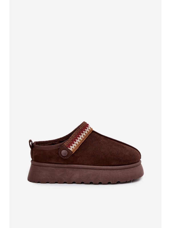 Women's Low Snow Boots With Movable Strap And Embroidery On Platform Chocolate Lyrisse