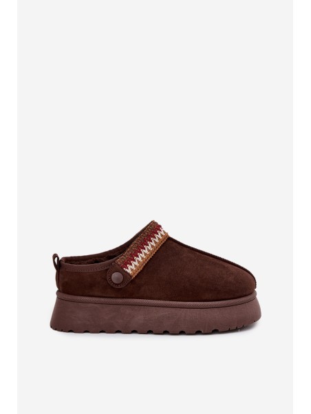 Women's Low Snow Boots With Movable Strap And Embroidery On Platform Chocolate Lyrisse