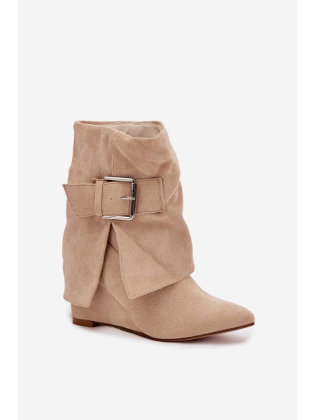 Platform ankle boots with turned-up shaft and buckle eco suede beige Vortinia