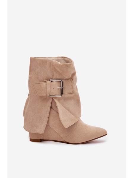 Platform ankle boots with turned-up shaft and buckle eco suede beige Vortinia
