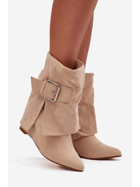 Platform ankle boots with turned-up shaft and buckle eco suede beige Vortinia