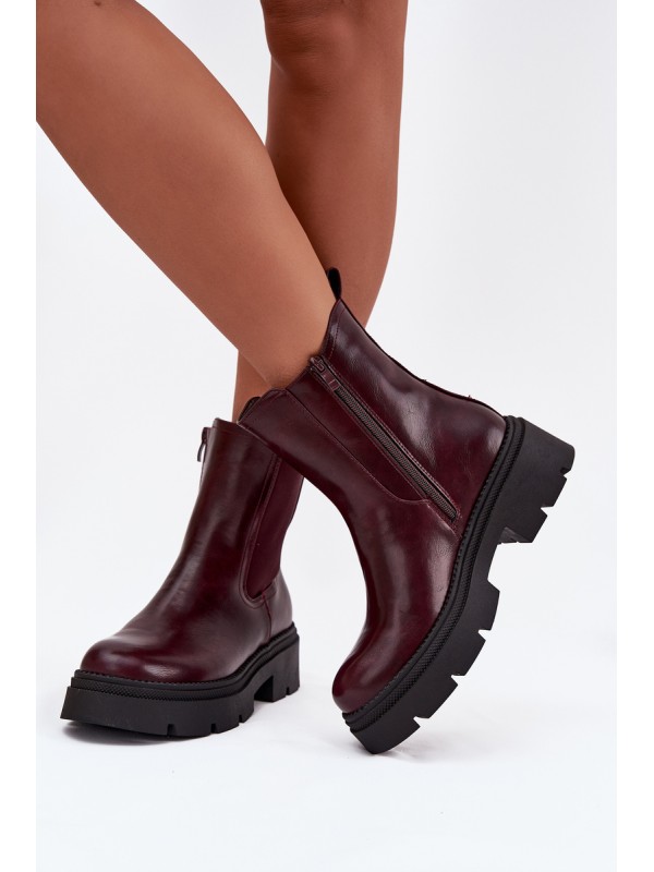 Insulated ankle boots with zipper burgundy Niviane