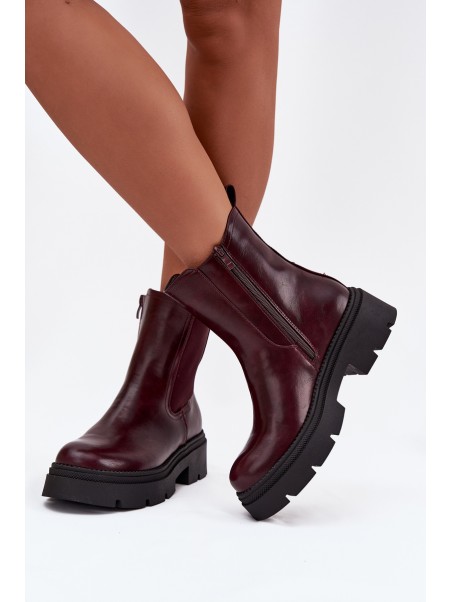 Insulated ankle boots with zipper burgundy Niviane