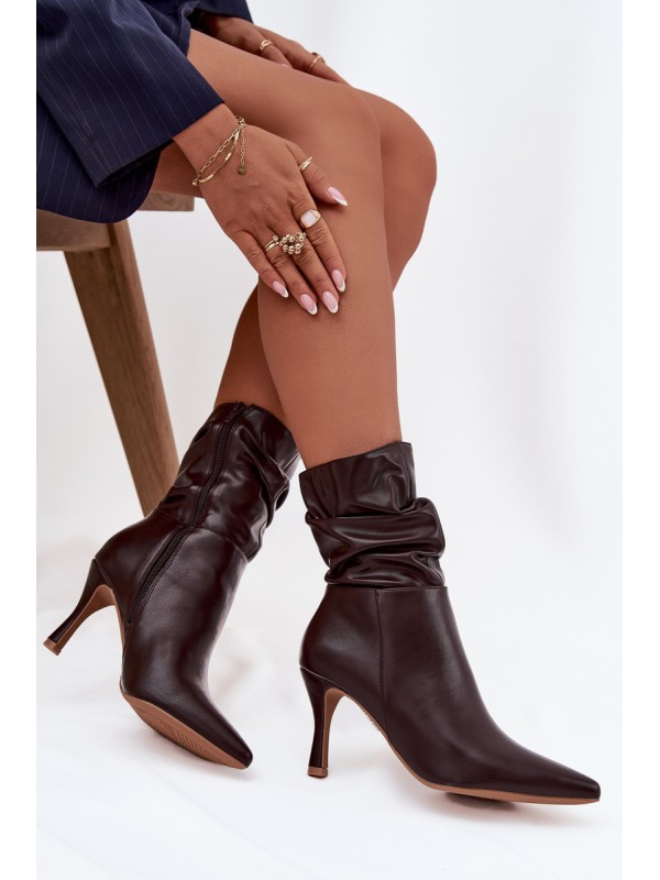 Women's ankle boots on heel with wrinkled shaft zipper chocolate Ulisse