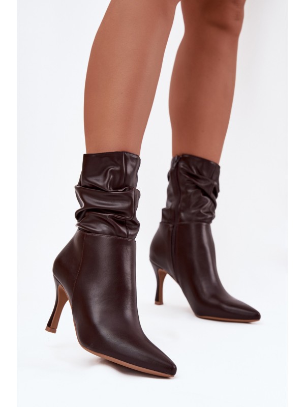 Women's ankle boots on heel with wrinkled shaft zipper chocolate Ulisse 2