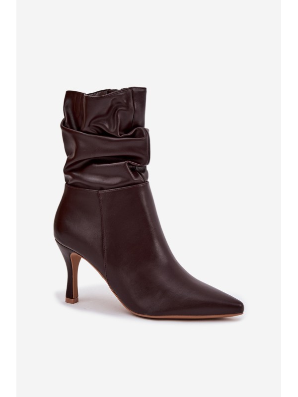 Women's ankle boots on heel with wrinkled shaft zipper chocolate Ulisse
