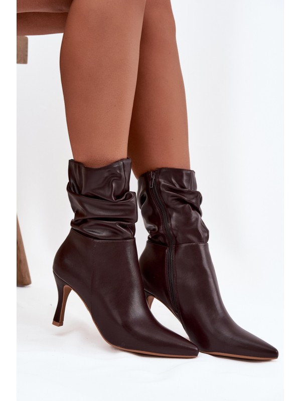 Women's ankle boots on heel with wrinkled shaft zipper chocolate Ulisse