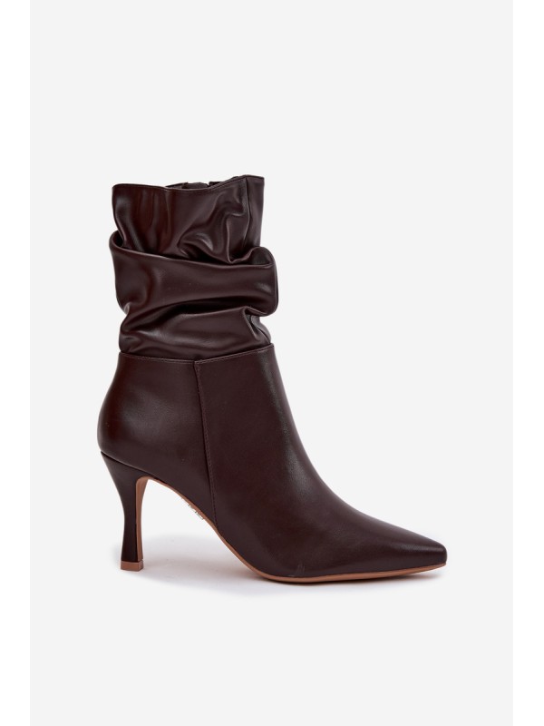 Women's ankle boots on heel with wrinkled shaft zipper chocolate Ulisse