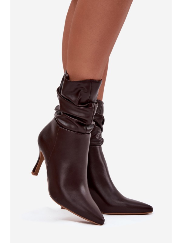 Women's ankle boots on heel with wrinkled shaft zipper chocolate Ulisse