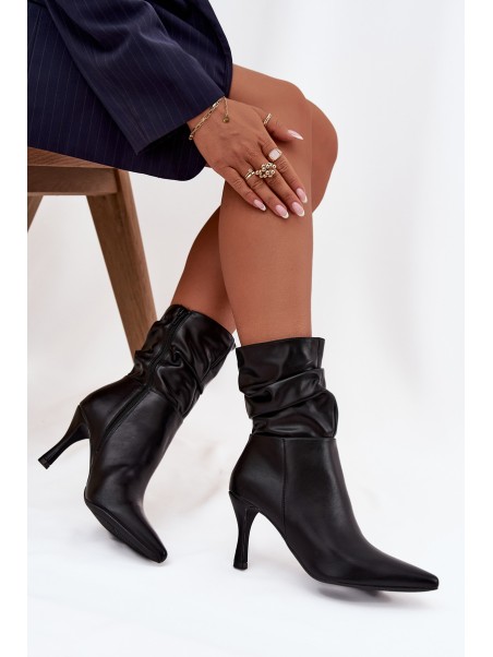 Women's ankle boots with heel with ruched upper zipper black Ulisse
