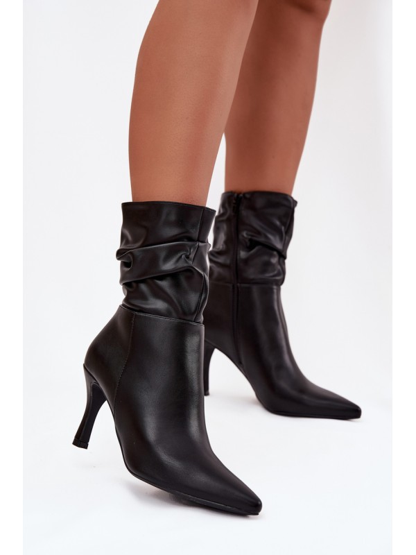 Women's ankle boots with heel with ruched upper zipper black Ulisse