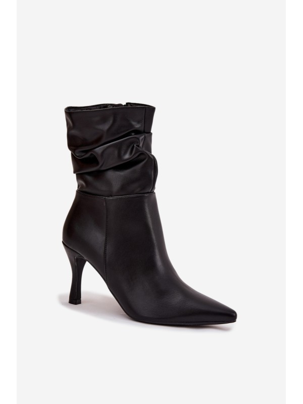Women's ankle boots with heel with ruched upper zipper black Ulisse