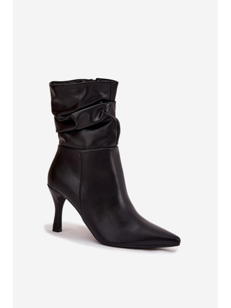 Women's ankle boots with heel with ruched upper zipper black Ulisse