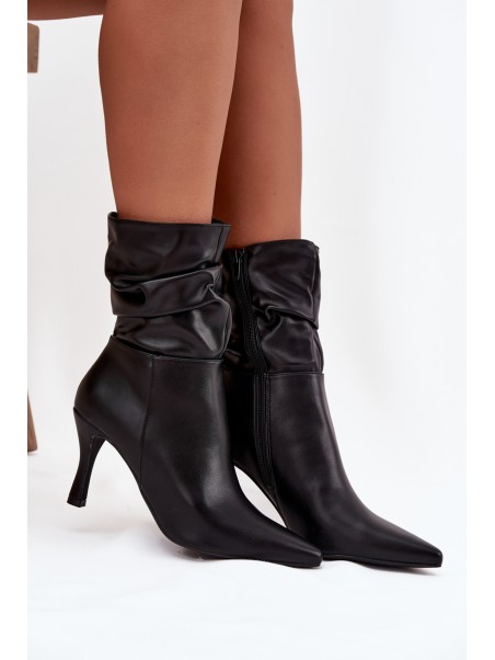 Women's ankle boots with heel with ruched upper zipper black Ulisse