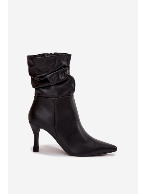 Women's ankle boots with heel with ruched upper zipper black Ulisse