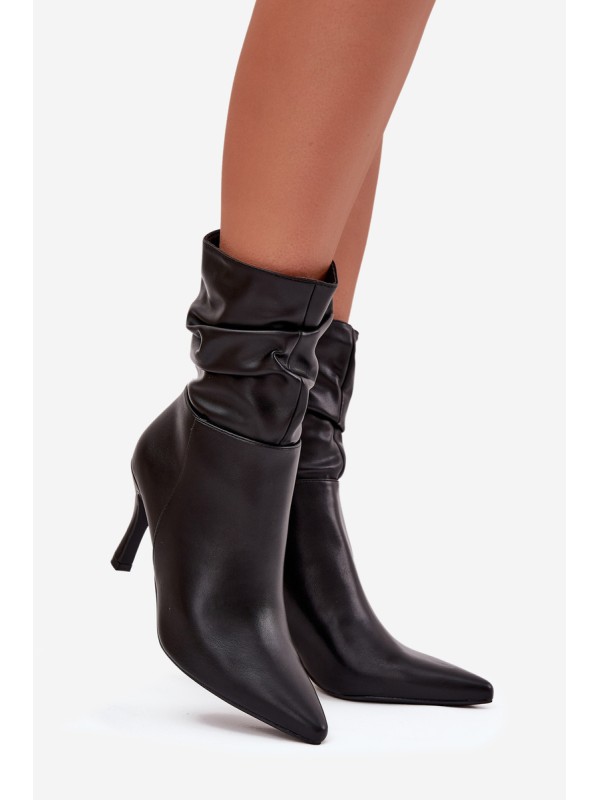 Women's ankle boots with heel with ruched upper zipper black Ulisse