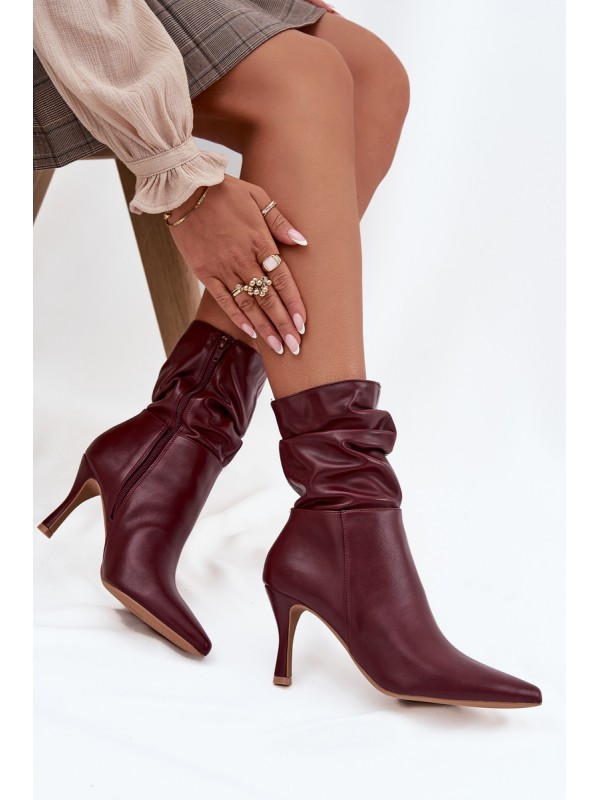 Women's ankle boots on heel with ruched shaft zipper Bordeaux Ulisse