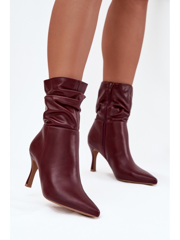 Women's ankle boots on heel with ruched shaft zipper Bordeaux Ulisse 2