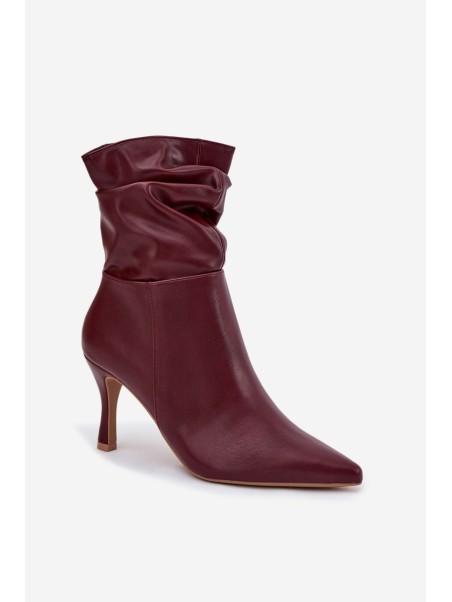 Women's ankle boots on heel with ruched shaft zipper Bordeaux Ulisse