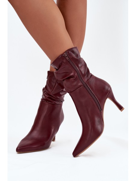 Women's ankle boots on heel with ruched shaft zipper Bordeaux Ulisse