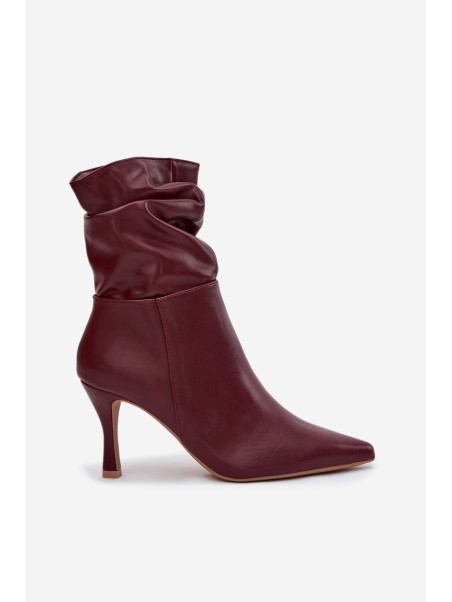Women's ankle boots on heel with ruched shaft zipper Bordeaux Ulisse